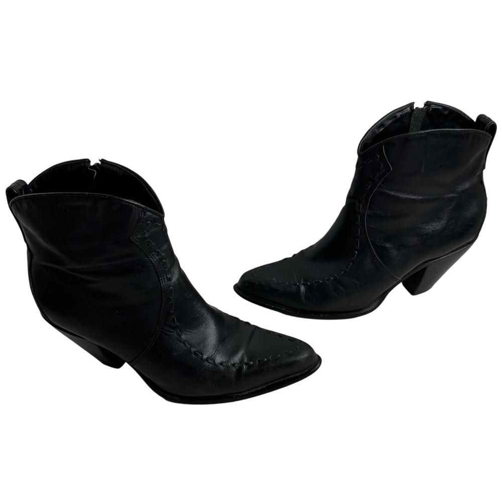 Durango Black Leather Western Cowboy Ankle Boots‎ Women's Size 7.5 M Boho